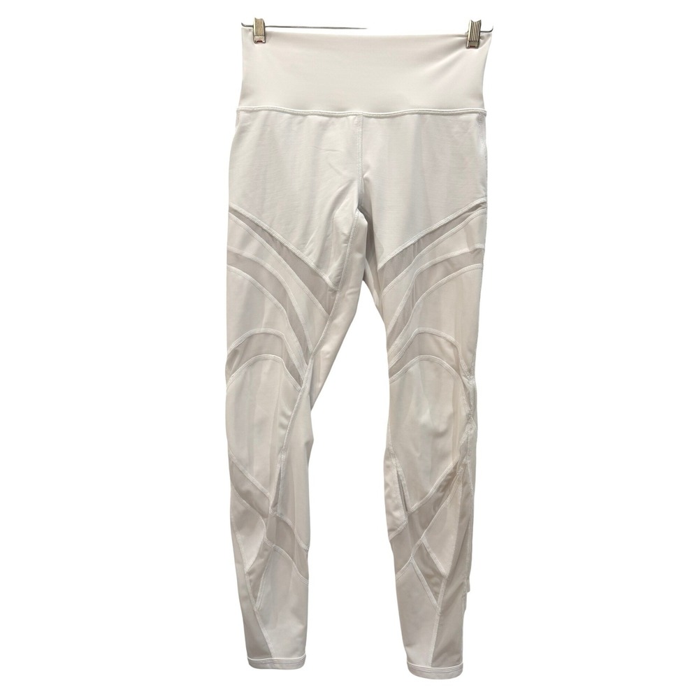 Lululemon White High Rise Mesh Panel Leggings Tights Size 8 Inseam‎ 27"